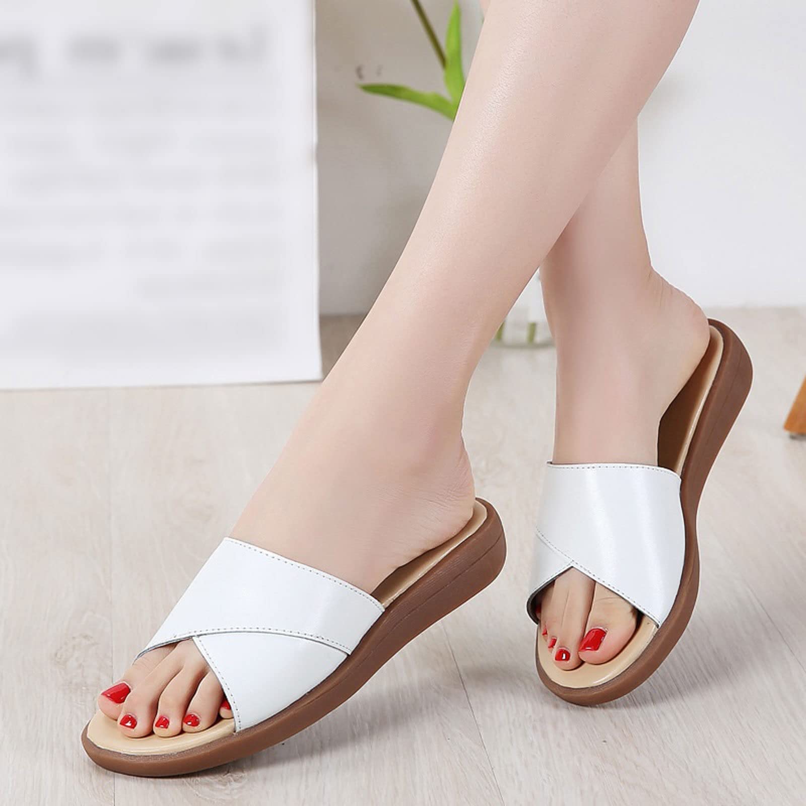 Ciabatte da Donna, estive, in Vera Pelle, con Ciabatte, da Donna, con Tacco Alto, alla Moda, da Donna, Taglie Forti (Bianco 8,5 UK)