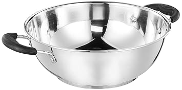 Stainless Steel Without Induction Bottom Kadhai (25cm), Silver 2000ML