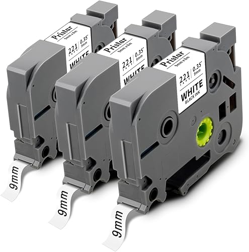 Pristar Paquete de 3 cintas de etiquetas de 0.35 pulgadas compatibles con Brother TZe-221 TZ-221 TZe TZ Cinta blanca laminada de 0.354 in 0.35