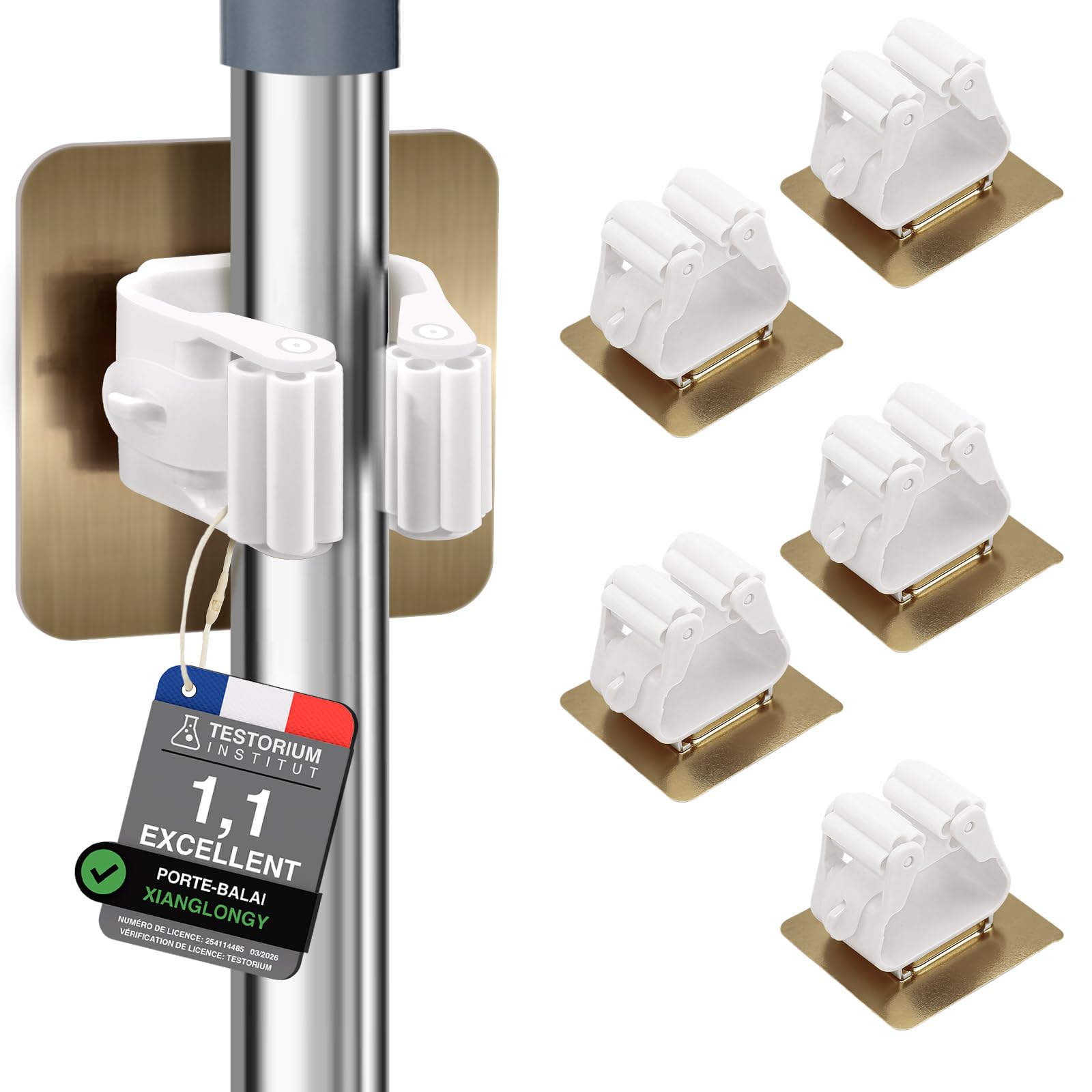 XIANGLONGY 6 Pièces Sans Percage Porte Balais Mural, Support Balais Mural pour la Cuisine, L'escalier, La Salle de Bain, Le Garage