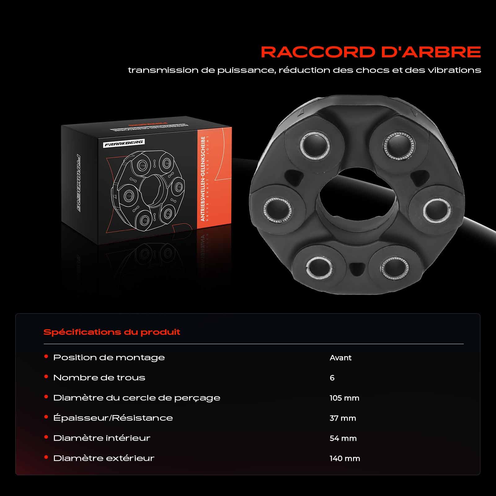 Frankberg Disque flexible d'arbre de transmission Cardan 26111229065 | Compatible avec: Série 3 E46, Coupé Série 3 E46, Série 8 E31, Série 5 E39, Série 5 Touring E39, Série 7 E38