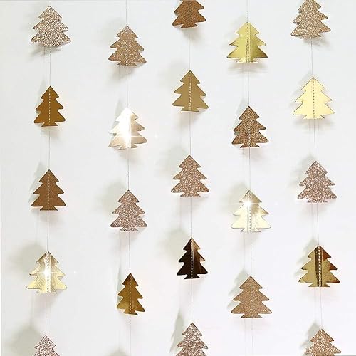 Miniatura 45 de Cheerland Guirnalda de árbol de oro rosa con serpentina de Navidad, decoración de fiesta temática de bosque, telón de fondo colgante de Navidad, Oro