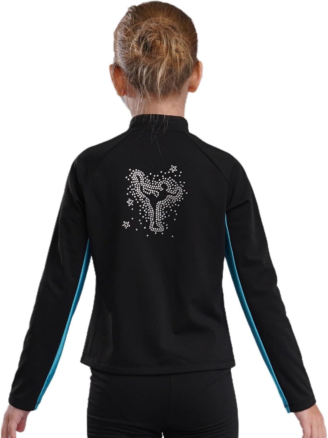 Kids Girls Figure Ice Skating Outfits Long Sleeve Fleece Jacket Crop Top and Skating Pants Set Tracksuit