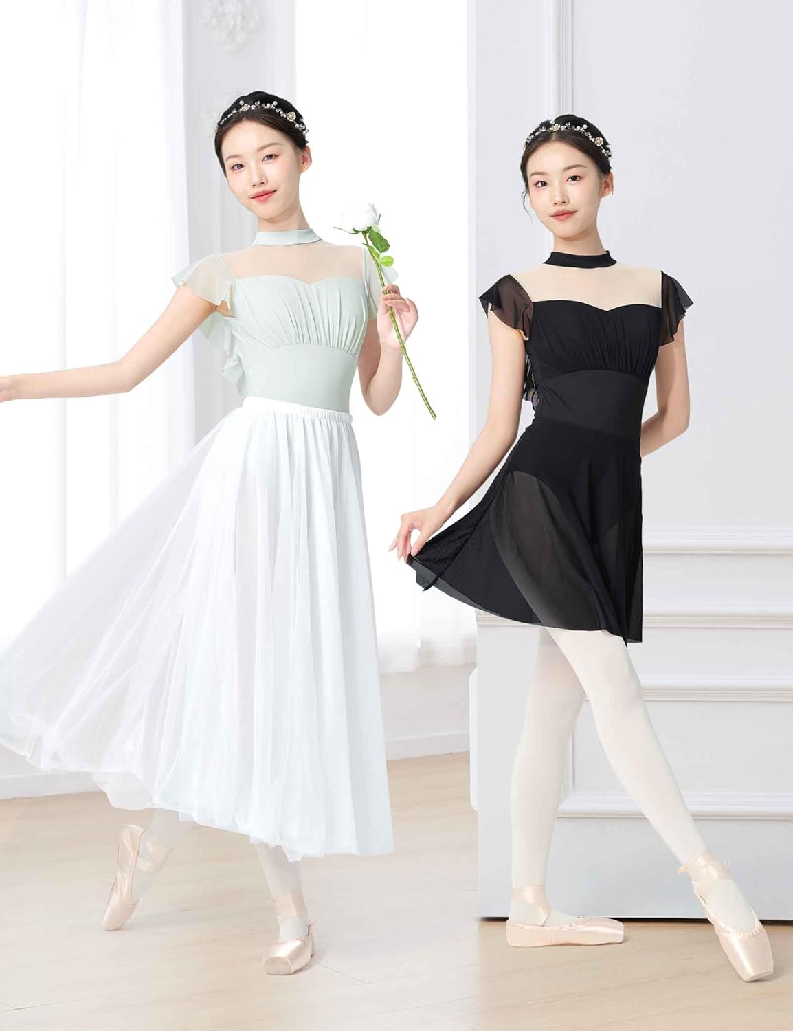 Women's Ballet Leotards with Mesh Splicing, Ruffle Sleeve Dance Bodysuit with Full Front Lining - Image 6