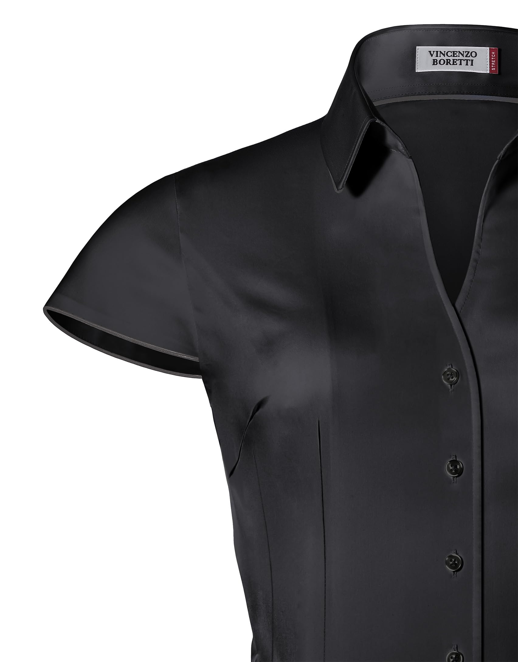Vincenzo Boretti Camicia-Blusa Donna Elegante, Taglio Aderente/Slim-Fit, Elastica-Stretch, Collo Classico, Manica-Lunga, in Tinta Unita - Easy Iron, Facile da Stirare