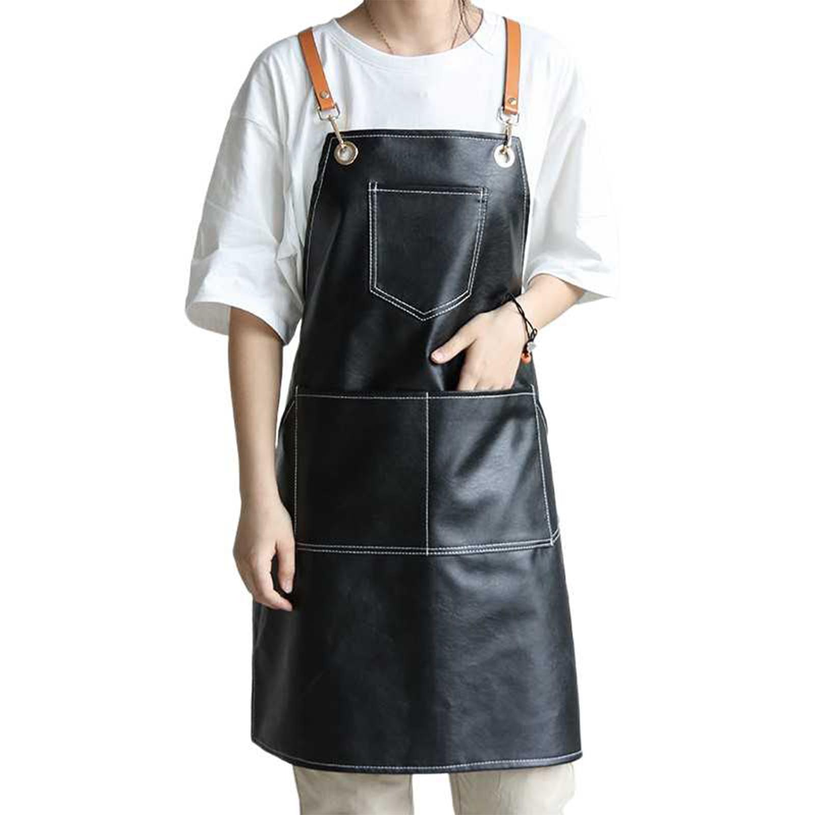 Grembiule da Lavoro in Pelle Regolabile Incrociato sulla Schiena Grembiuli Impermeabili con 3 Tasche per Uomo E Donna Adatto per Ristoranti Camerieri Parrucchieri Black,One Size