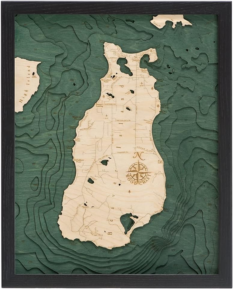 WOODCHART Beaver Island, Michigan 3-D Nautical 16" x 20"