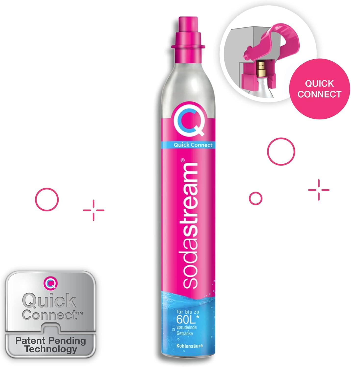 SodaStream - 2 bombole di CO2 per acqua frizzante, sistema a gas Quick Connect, rende 60 litri di bevande gassate, compatibile con Terra, Duo e Art, riduce i rifiuti di plastica, rosa