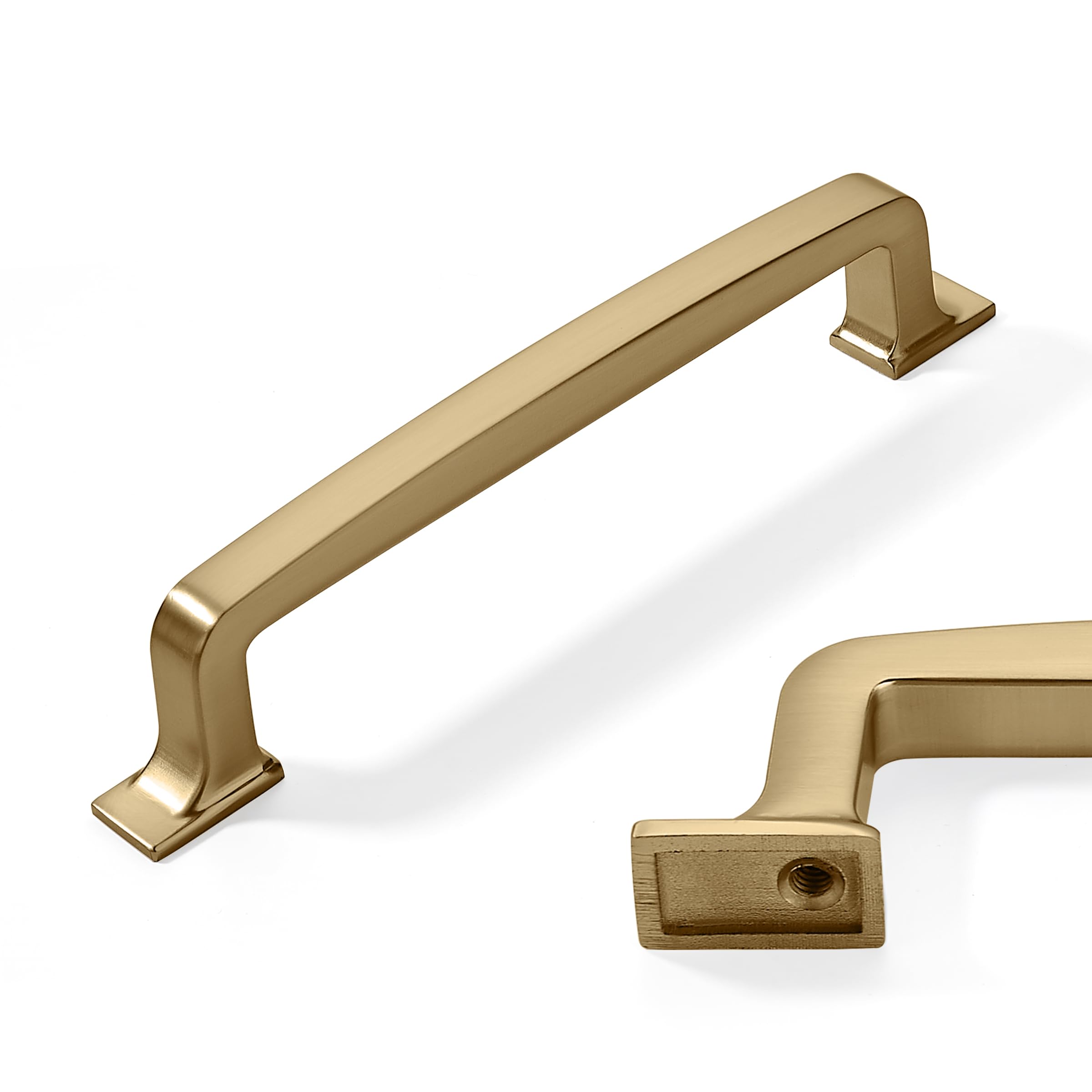 Paquete de 10 tiradores dorados ruhsed para gabinetes de 5 pulgadas (128 mm) con orificio central, herrajes vintage de latón cepillado para gabinetes de cocina, tiradores para cajones de baño y