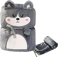 Manta Cobertor de Microfibra Fleece com Design de Husky Cinza, Macio e Quente, Multifuncional para Sofá e Cama (100 x 80cm)