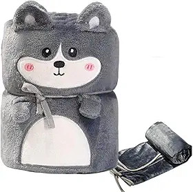 Manta Cobertor de Microfibra Fleece com Design de Husky Cinza, Macio e Quente, Multifuncional para Sofá e Cama (100 x 80cm)