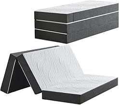 Twirest Matelas d'invité pliable - 90 x 200 x 10 cm - Lavable et pliable - 4 pièces - Avec housse amovible - Pour voyage, camping, lit d'invités - Gris