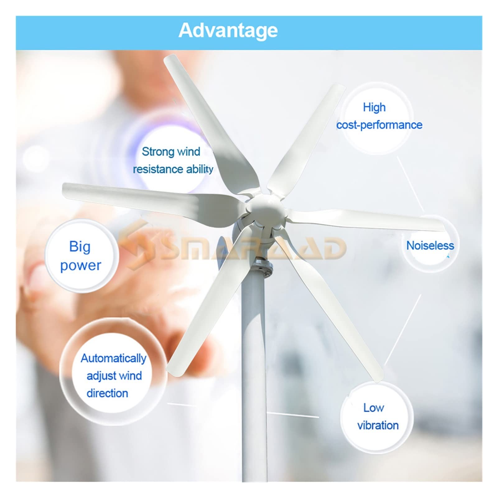 Amazon | 風力発電機 800W風力タービン発電機水平風車6ブレード風力