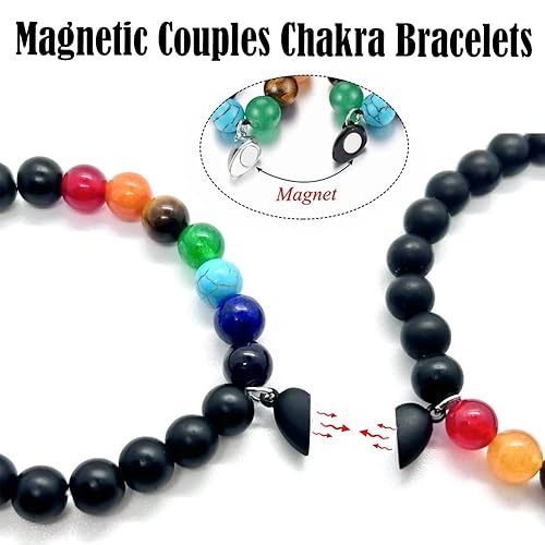 Miniatura 2 de Magnetic Heart Love Couples Bracelets, 7 Chakra Bracelet Set, Long Distance Touch Bracelets for Couples, Friends, Chakra Necklaces for BF and GF