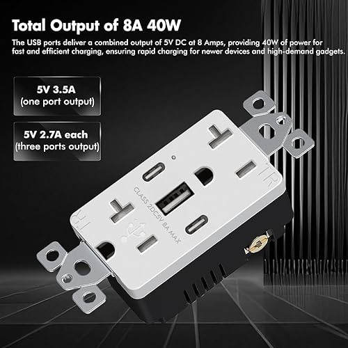 Miniatura 6 de Micmi Toma de corriente USB cargador de alta velocidad de 42 A receptáculo de seguridad a prueba de niños de 15 amperios placa de enchufe de pared