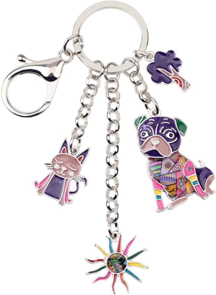 祝日 WANGGW パーソナライズされたキーホルダーエナメル金属猫ヒマワリ 