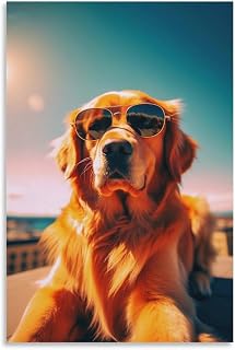 Animals Funny Golden Retriever Dog Poster Canvas Wall Art Prints Posters for Room Aesthetic Bedroom Living Room Pictures Paintings Wall Decor for Mens Framed Unframed 12x18inch(30x45cm)