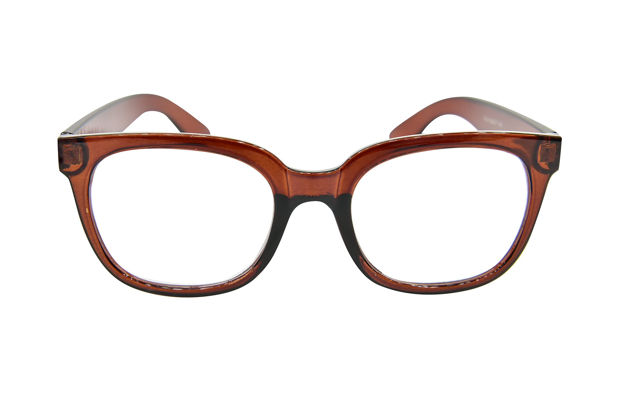 Fads & Fashions Unisex Shiny Brown Stylish Retro Geek/Nerd Oversized Reading Glasses With Metal Hinges - Model Tn14 (, 4.0)
