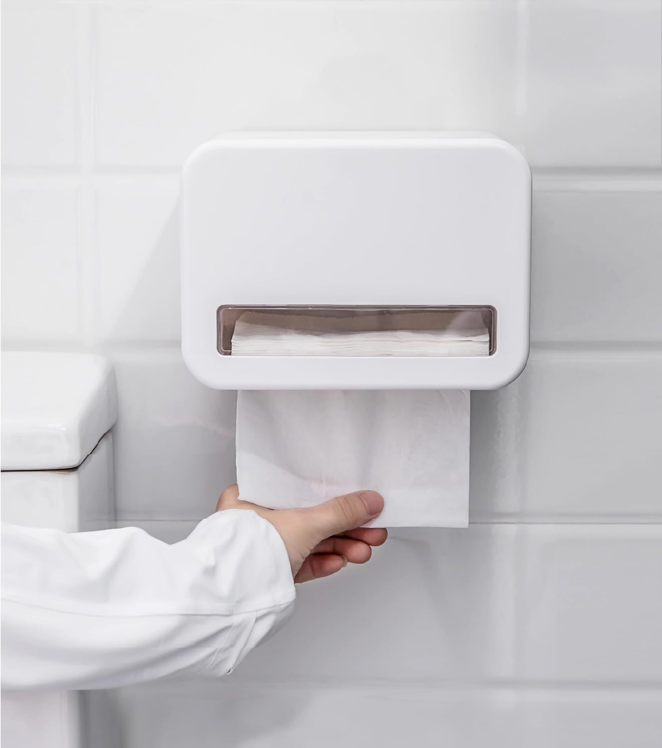 Waterproof Toilet Paper Holder Adhesive Wall Mount - No Drilling Enclosed Dustproof/Pet Proof Toilet Tissue Holder TP Roll Dispenser with Cover for RV, Car Travel Trailer, Boat