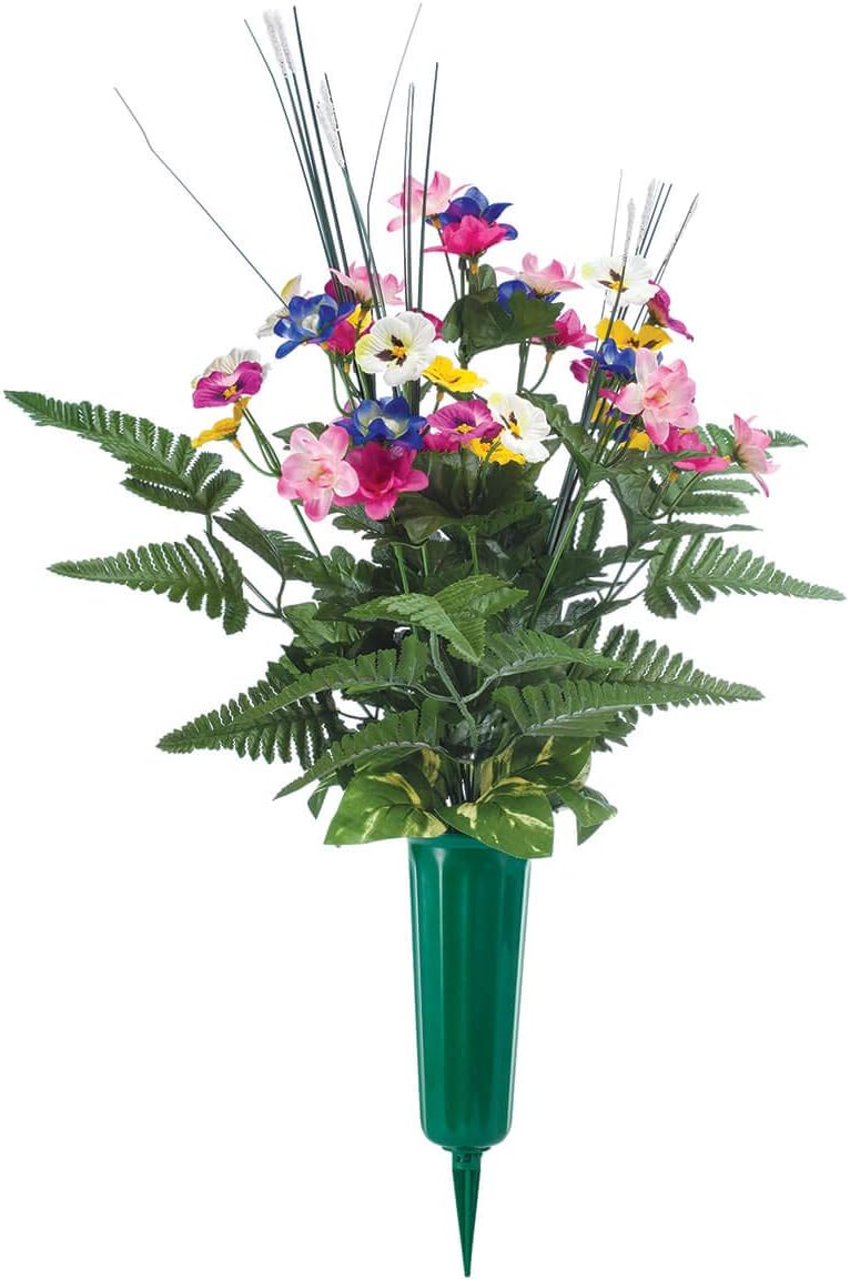Pansy Memorial Bouquet by OakRidge, Silk Floral Indoor/Outdoor Décor, 26” High