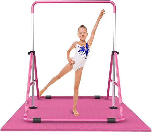 Barras de gimnasia para niños con altura ajustable, barra de entrenamiento de gimnasia plegable, barra horizontal expandible junior para el hogar