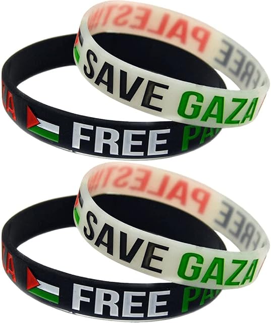 bopely 4 Pcs Free Palestine Silicone Wrist Band Bracelet Motivational Sports Bracelet with Palestinian Gaza Flag