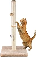 MeowHomm 32" Tall Sisal Cat Scratching Post for Indoor Cats - 2 Hanging Toys, Yellow, Furniture Protector