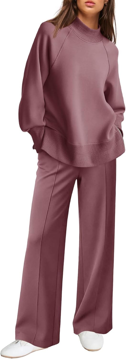 Panadila Womens Sweat Sets 2 Piece Outfit Sweatsuit Lounge Sets Wide Leg Sweatpants Travel Airport Tracksuit