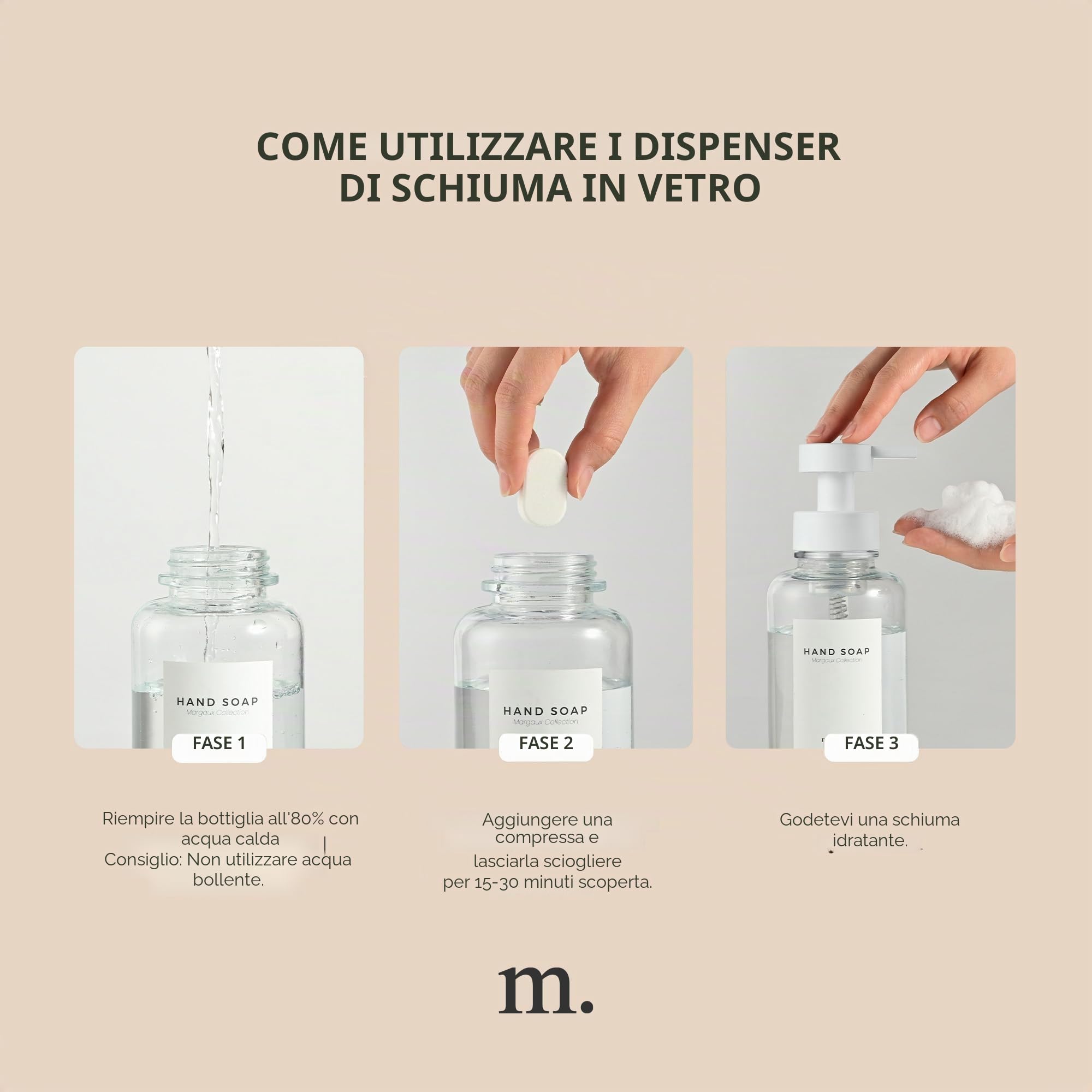 MaisoNovo Dispenser di sapone schiumogeno in vetro da 400 ml | Dosatori in plastica bianca e vetro trasparente x 2 | Dispenser Sapone Schiuma