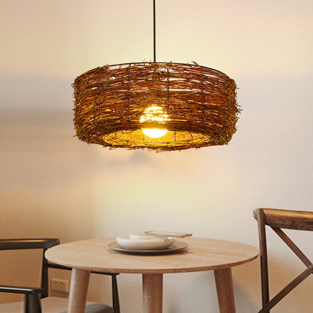 Vintage Rattan Lampa Wisząca Tkana Lampa Wisząca Lampa Wisząca Retro Lampa Wisząca Bambus Kosz Dekoracje E27 Regulowana Wysokość Jadalnia Kuchnia Oświetlenie Pokój Dzienny Żyrandol