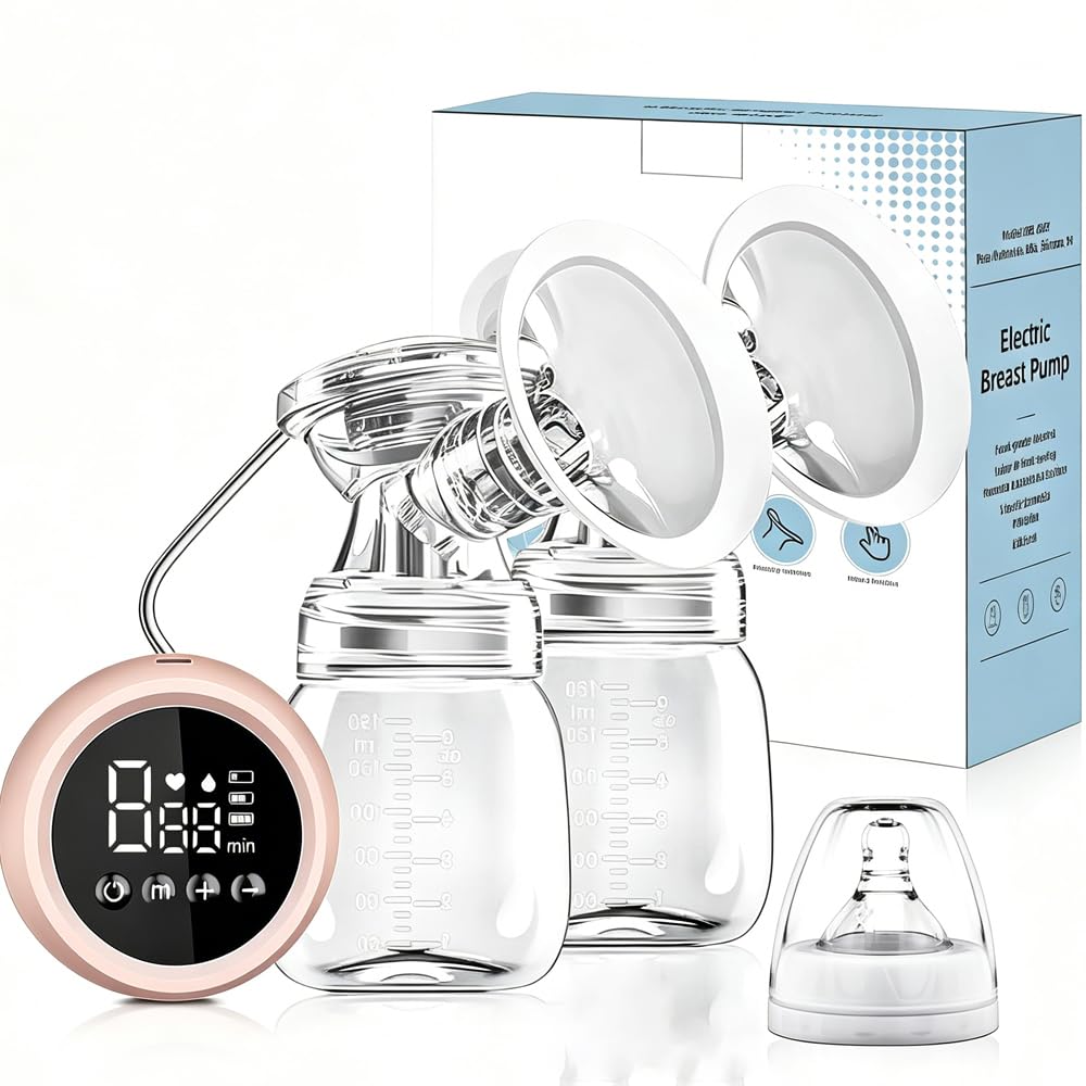 Sacaleches Eléctricos Doble, 3 Modos y 9 Niveles de Succión con Pantalla LED, Saca Leche Materna Electrico para viajes y hogar