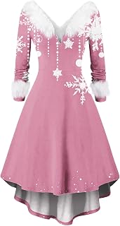 Classic Christmas Dresses for Women Long Sleeve Crewneck Elegant Xmas Printed A Line Early Fall Skirt