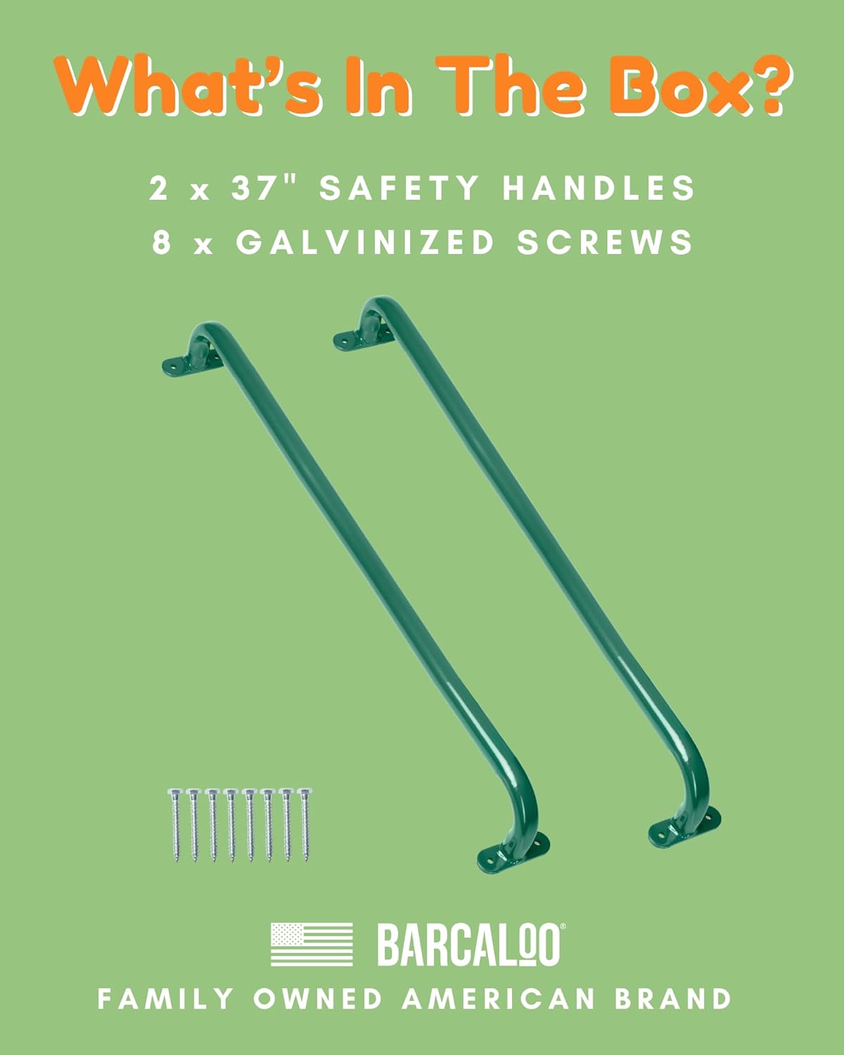 37 Inch Playground Accessories Metal Safety Handles – Long Green Grab Handle Bars for Playset Ladder, Jungle Gym, Monkey Bars, Swing Set, and More