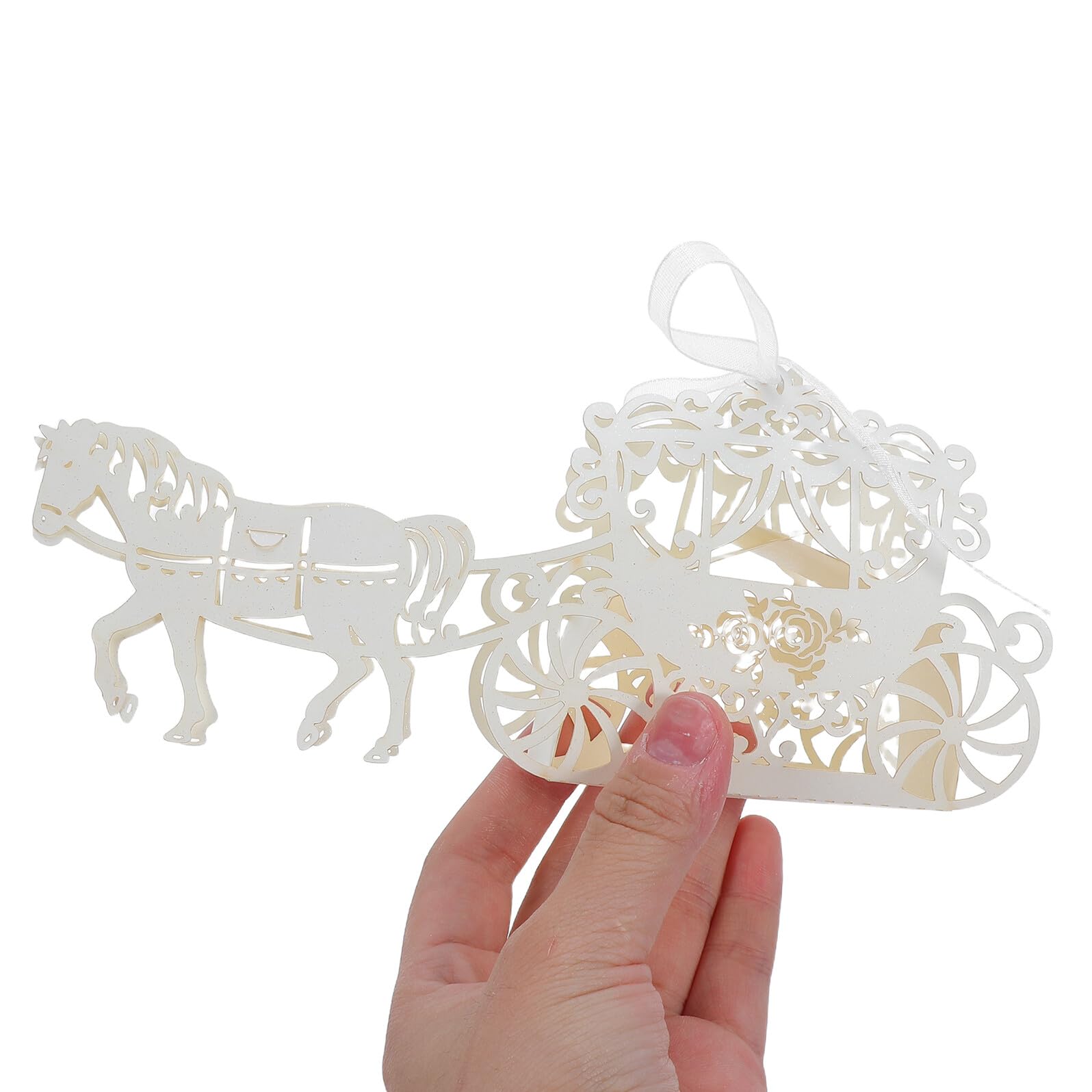 COLLBATH 50 Stück Hochzeitsdeko Geschenkschachteln Papierkunst Kutsche Design Elegante Candy Treat Boxen für Gastgeschenke Praktische Partypackung Beige