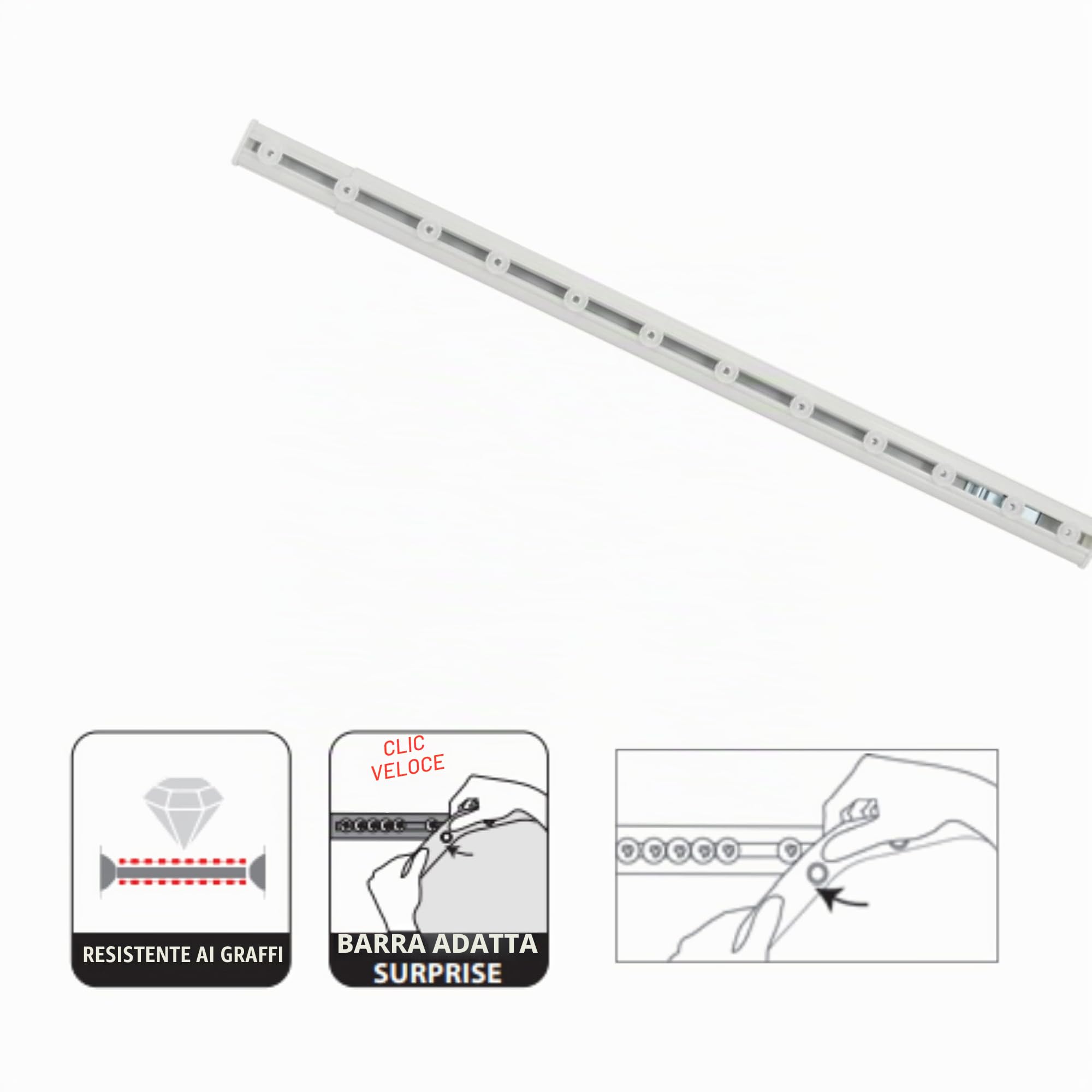 Spirella, Bastone angolare per Tenda Doccia in Alluminio, Modello Surprise, Adatto a Tutte Le Tende, Guide Incluse, Regolazione Semplice, 170x175 cm, Bianco