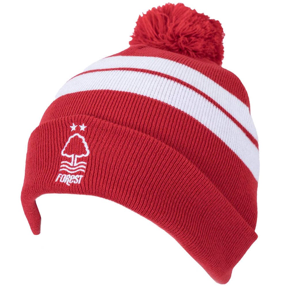 Nottingham Forest FC Red and White Bar Knit Ski Bobble Hat Knitted Beanie