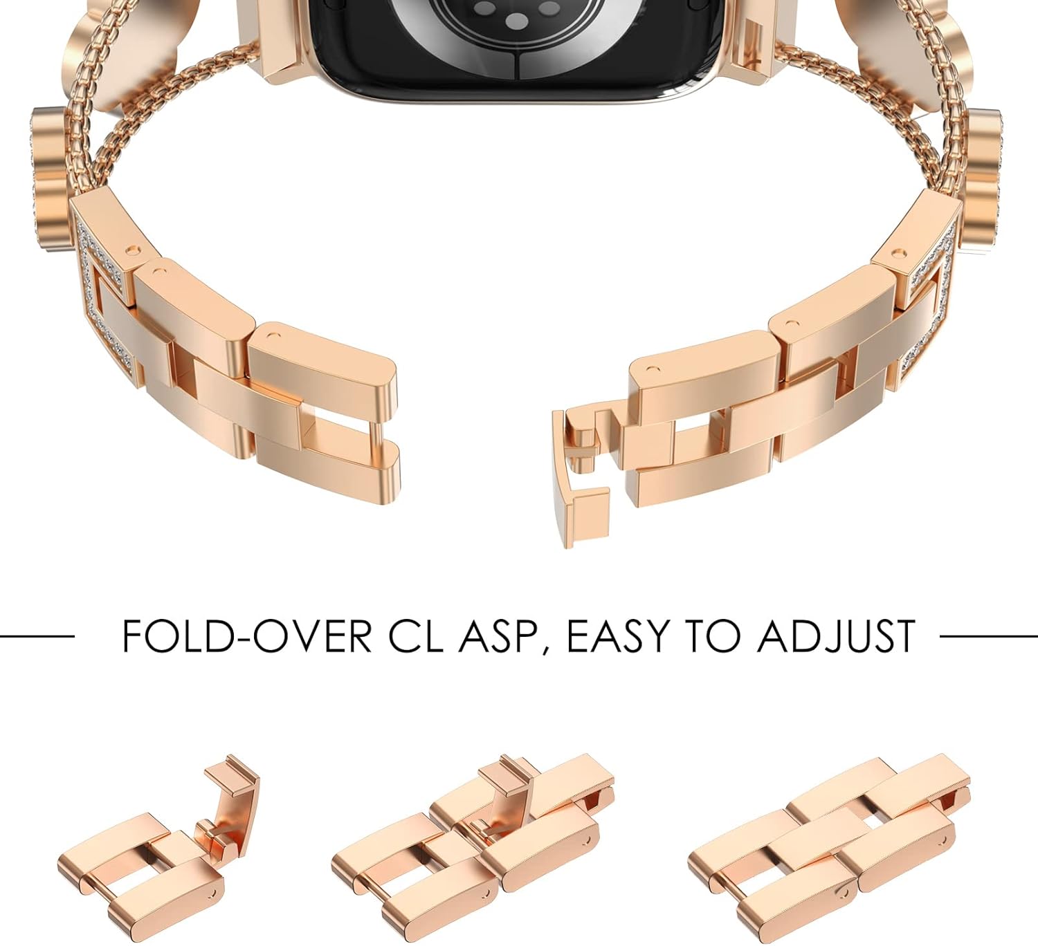 NewWays for Samsung Galaxy Watch 8/8 Classic Bands, Galaxy Watch 7 6 5 4 Bands, Women Metal 4 Leaf Clover Bling Jewelry Bracelet Rhinestone Strap Wristband for Galaxy Watch 8 7 6 5 4 - Image 4