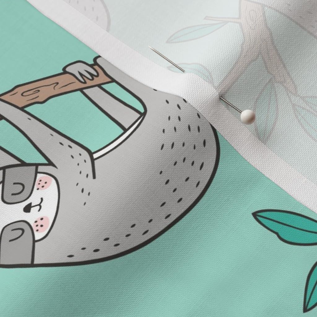 Spoonflower Fabric - Sloth Sloths Tree Branch Leaves Mint Green Animals Forest Jungle Printed on Petal Signature Cotton Fabric by The Yard - Sewing Quilting Apparel Crafts Decor