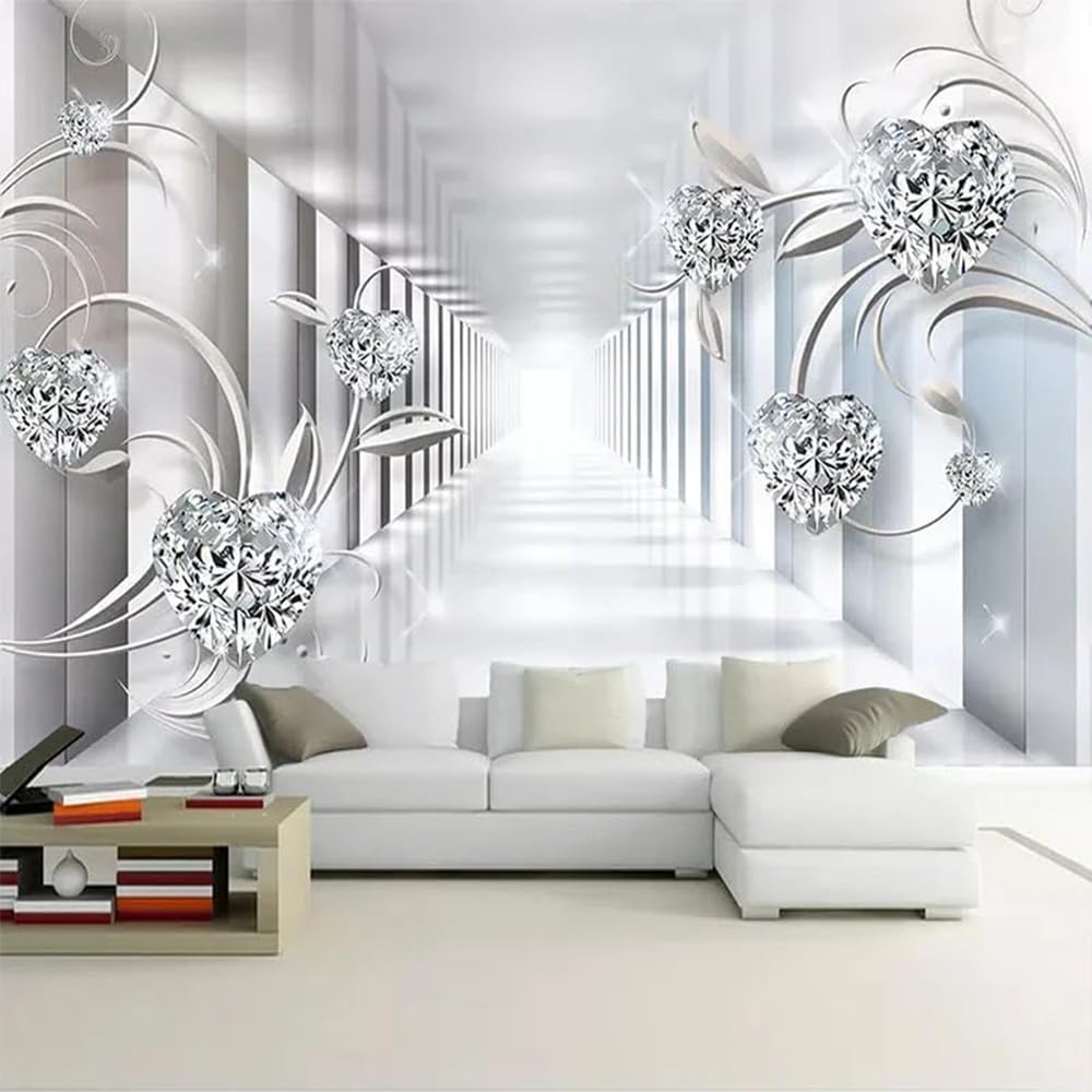 KEARTNZI Custom 3D Abstract Space Wallpaper European Style Flower Diamond Self-Adhesive Wall Mural Living Room Wallpaper