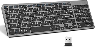 Vivefox Wireless Keyboard, 2.4GHz Ultra Slim Rechargeable Wireless Keyboard with Numeric Keypad for Computer, PC, Laptop, Surface - QWERTY UK Layout, Gray