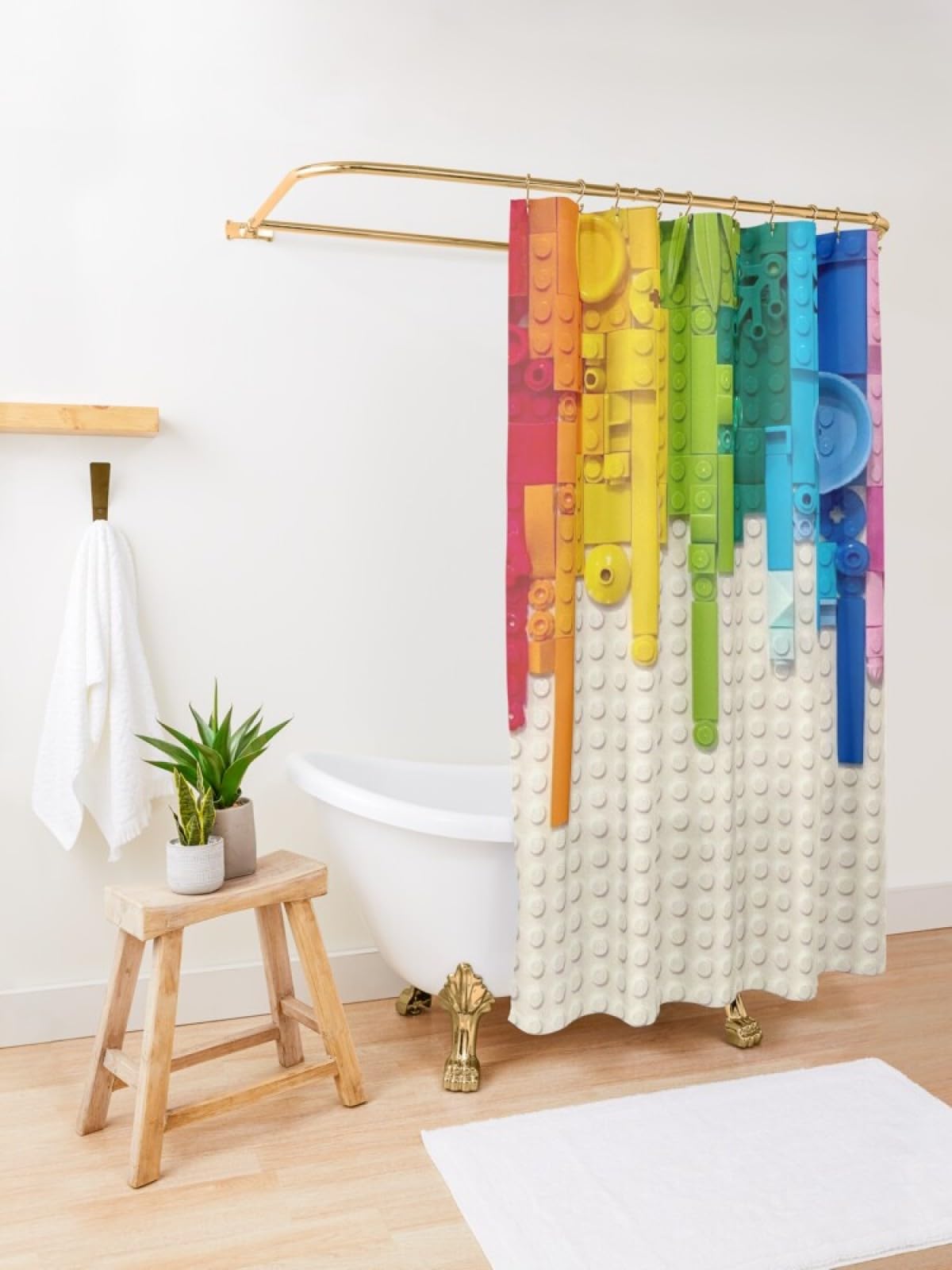 Tenda Doccia In Tessuto 182x182 Cm Con Stampa Geometrica Scacchi Arcobaleno | Stile Retrò Moderno Per Bagno