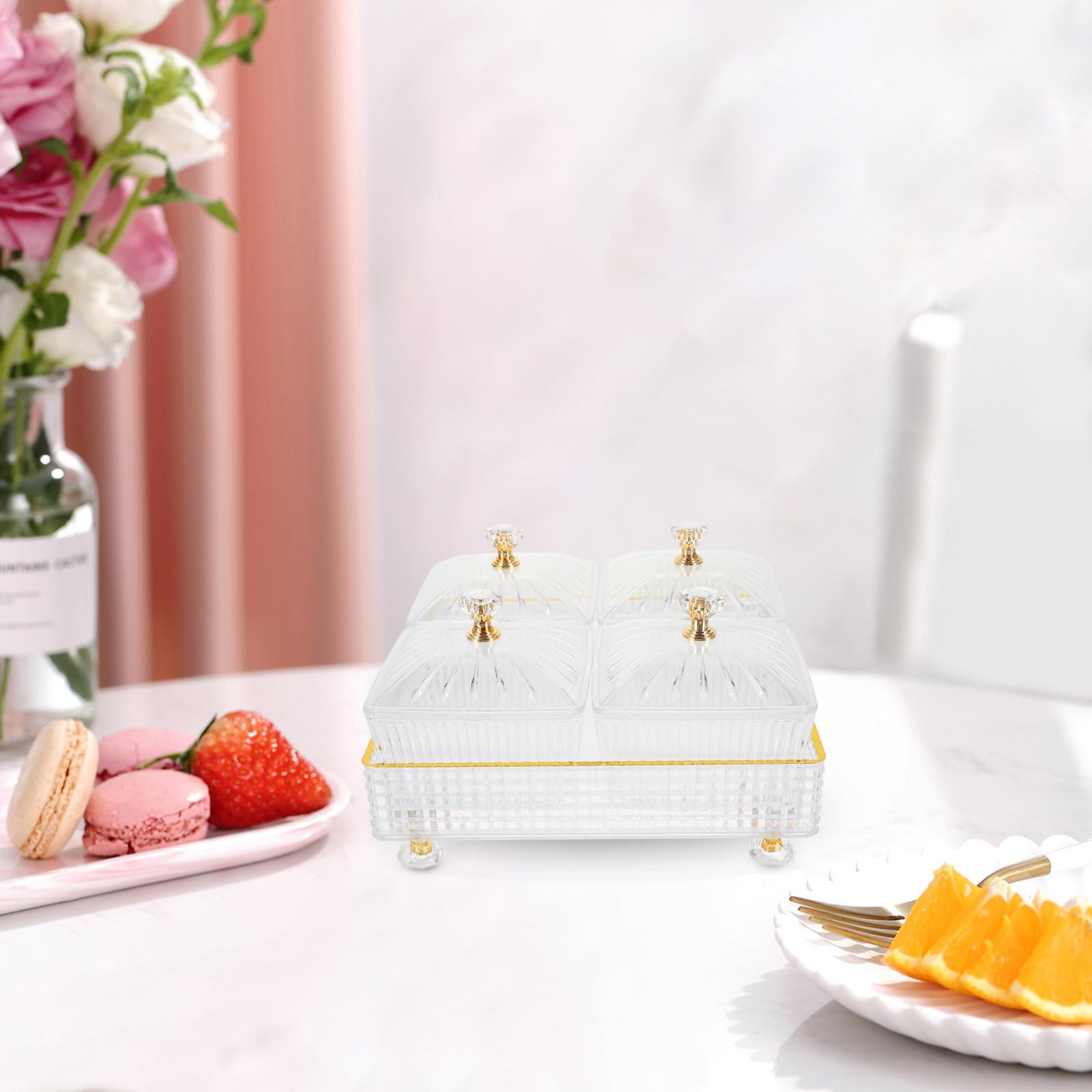 Healeved Geteilte Servierplatte mit 4 Fächern aus Ps Material Snacktablett für Trockenfrüchte und Nüsse im Einfachen Stil als Geschenk für Hauspartys