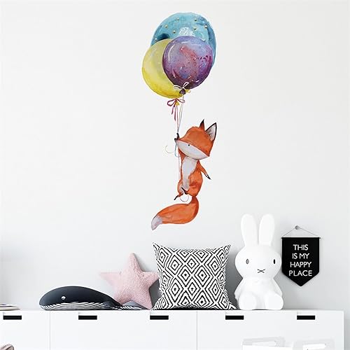 Miniatura 3 de Calcomanías de pared de lindos cachorros de zorro y globos, calcomanías de pared de animales de dibujos animados de sacinora removibles para niños y