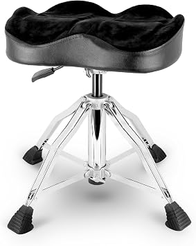 ROWELL Hydraulic Drum Throne Height Adjustable Drum Throne Heavy Duty Drum Thrones Seat Airlift Drum Stool 3.9 inch Thick Padded Drum Chair 4 Legs Drum Stools for Drummers,Guitar Players Black