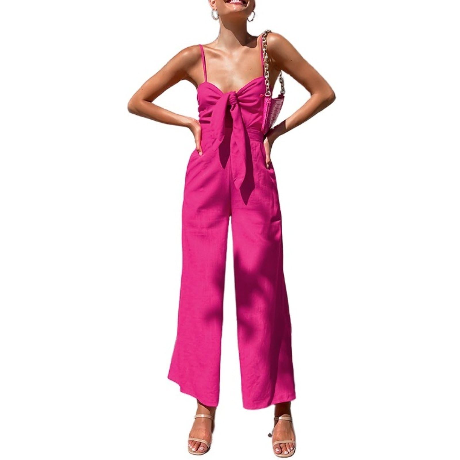 Damskie Seksowne Kombinezony Spaghetti RamiąCzka Off Shoulder Modny Front Tie Wysoka Talia Szerokie Nogawki Pajacyk