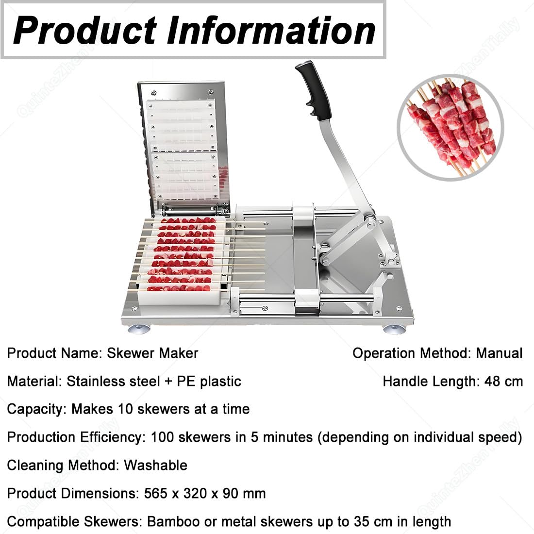 Macchina Kebab Barbecue Spiedino Bambù,565 X 320 X 90 Mm 4Templates | Macchina Carne Manuale Montone,Utilizzo Semplice,Lunghezza Manico 48 Cm,Attrezzo Infilante Senza Sforzo per Casa Campeggio