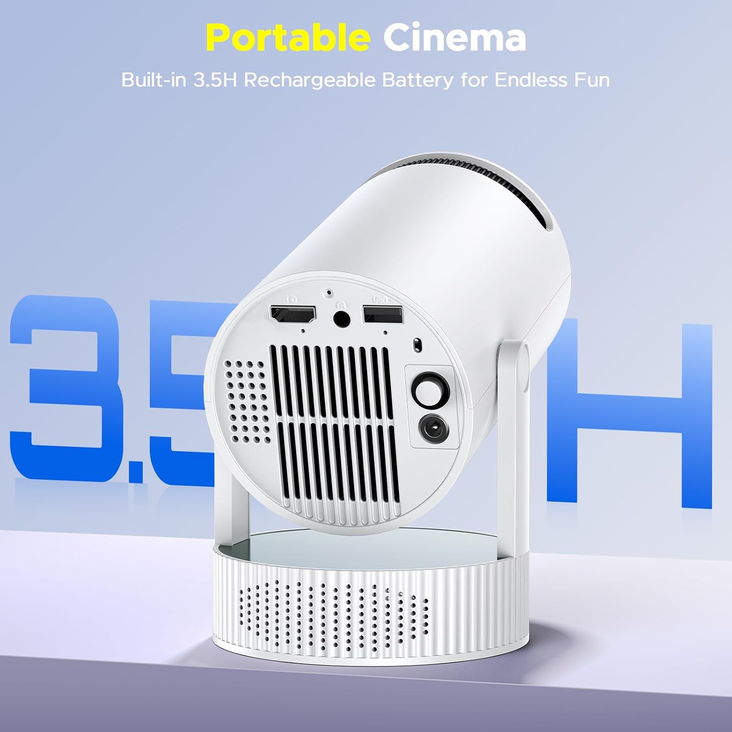 Mini Projector with WiFi and Bluetooth, Portable Projector built-in Battery Supported 4K, Auto Keystone, 220° Rotation Outdoor Projectors Compatible with HDMI / TV Stick / iPhone / Laptop for Bedroom