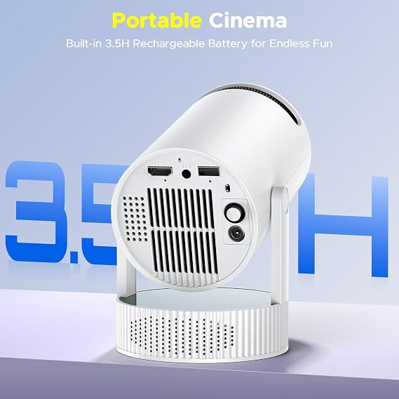 Mini Projector with WiFi and Bluetooth, Built-in Rechargeable Battery Support 4K Auto Keystone 220 Rotation, Outdoor Movie Smart Projector for Bedroom/Home Cinema Compatible w Phone/TV Stick/HDMI/USB