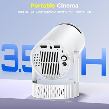 Mini Projector with WiFi and Bluetooth, Built-in Rechargeable Battery Support 4K Auto Keystone 220 Rotation, Outdoor Movie Smart Projector for Bedroom/Home Cinema Compatible w Phone/TV Stick/HDMI/USB