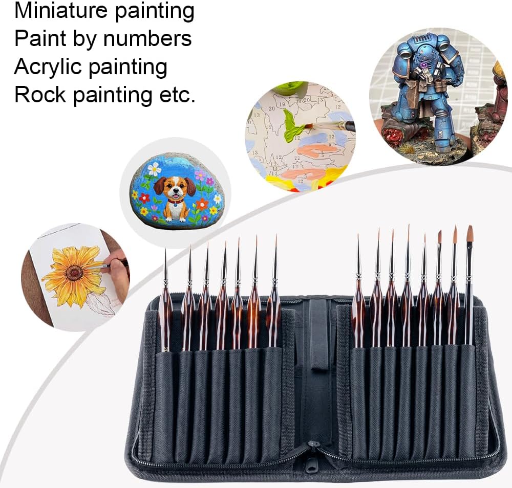 Transon 15pcs Miniature Paint Brushes for Fine Detail Painting, Model Painting, Acyrlic and Watercolor Art Painting 15 PCS